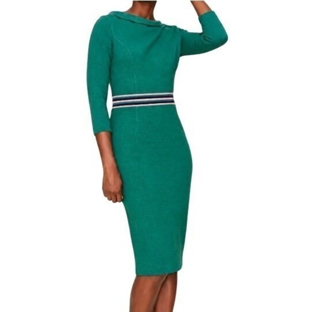 Boden Womens 4 Green Daisy Ottoman Striped Waist Sheath Pencil Dress
